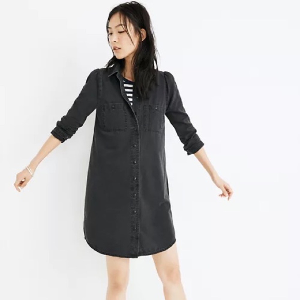 Madewell Black Denim Shirtdress X-Small in Colton Wash